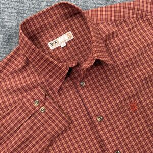 Daks London Button Up‎ Shirt 100 Red Plaid Long Sleeve Pocket Men's
